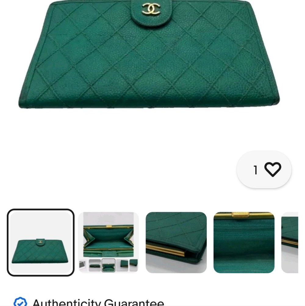 Chanel EMERALD Green Leather Wallet RARE !!HARD TO FIND